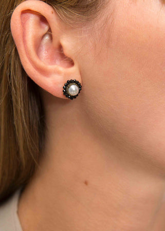 Ermengarde Pearl Black Spinel Earrings