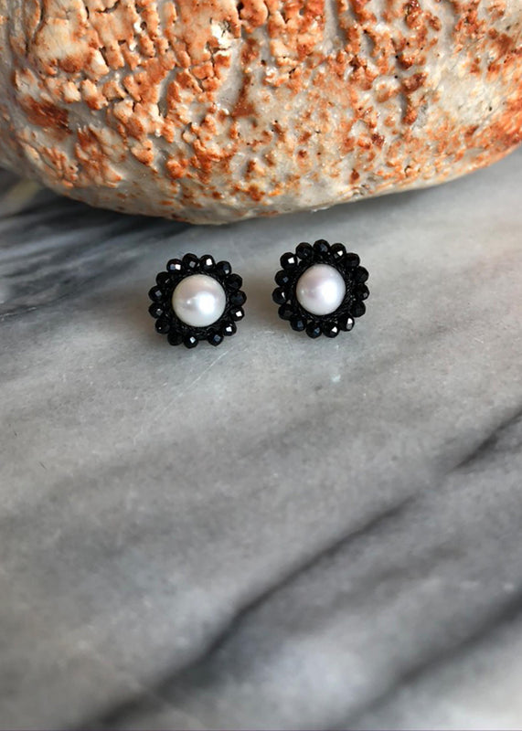 Ermengarde Pearl Black Spinel Earrings