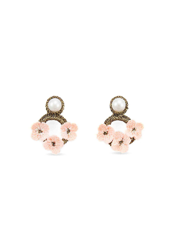 Atelier Godolé pink earrings with flower and pearls Azay le Rideau