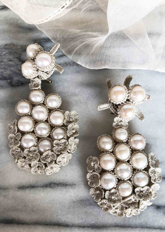Versailles Silver White Pearls Earrings